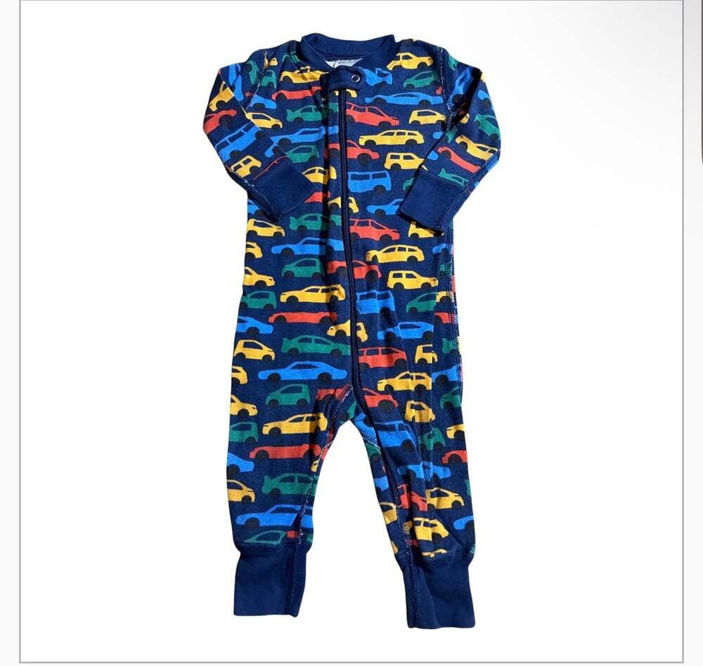 Hanna Andersson Baby Zipper Footie Pajama Race Cars on Navy Size 70cm 6-12 Month